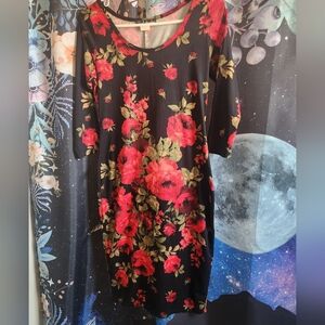 French Atmosphere Black and Red Floral Dress Size Medium